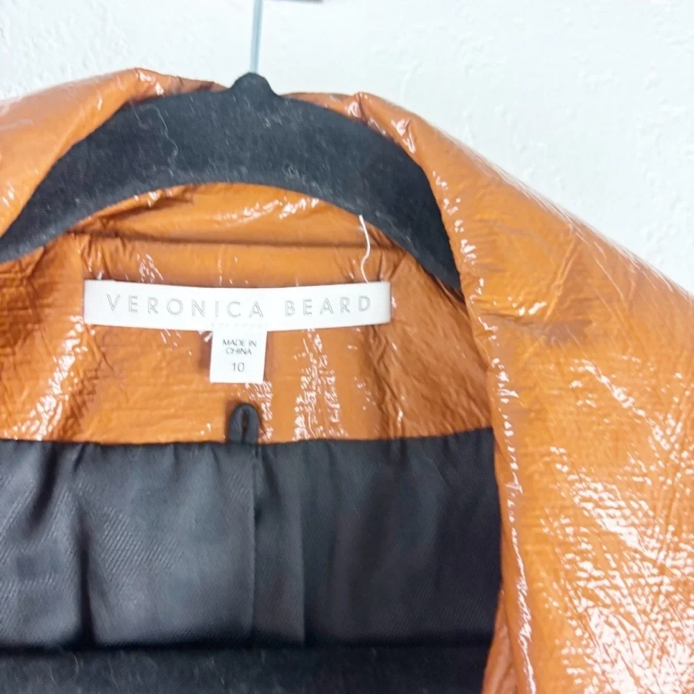 Veronica Beard Finnick Dickey Trench Coat Patent Brown Tan Size 10 - Picture 6 of 7